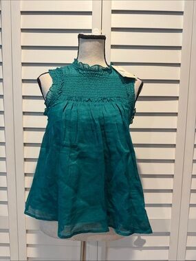 Elan NWT Teal Smocked Ruffle Neck Sleeveless lined Top